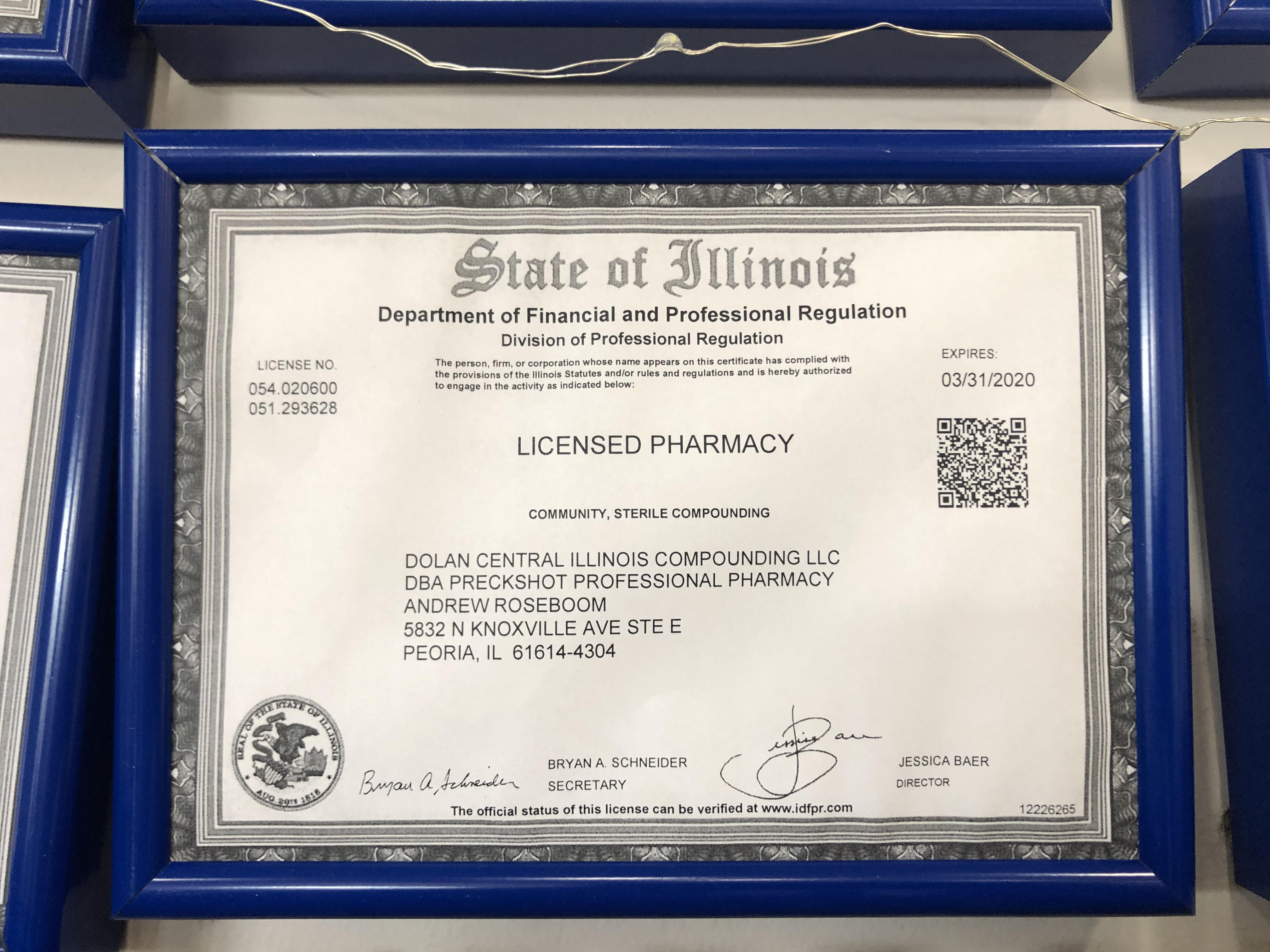 Preckshot Compounding Pharmacy pharmacy license